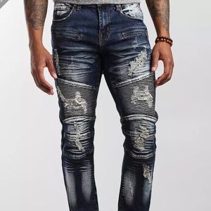 Preme Men's Ripped Tucson Moto Skinny Stretch Jeans